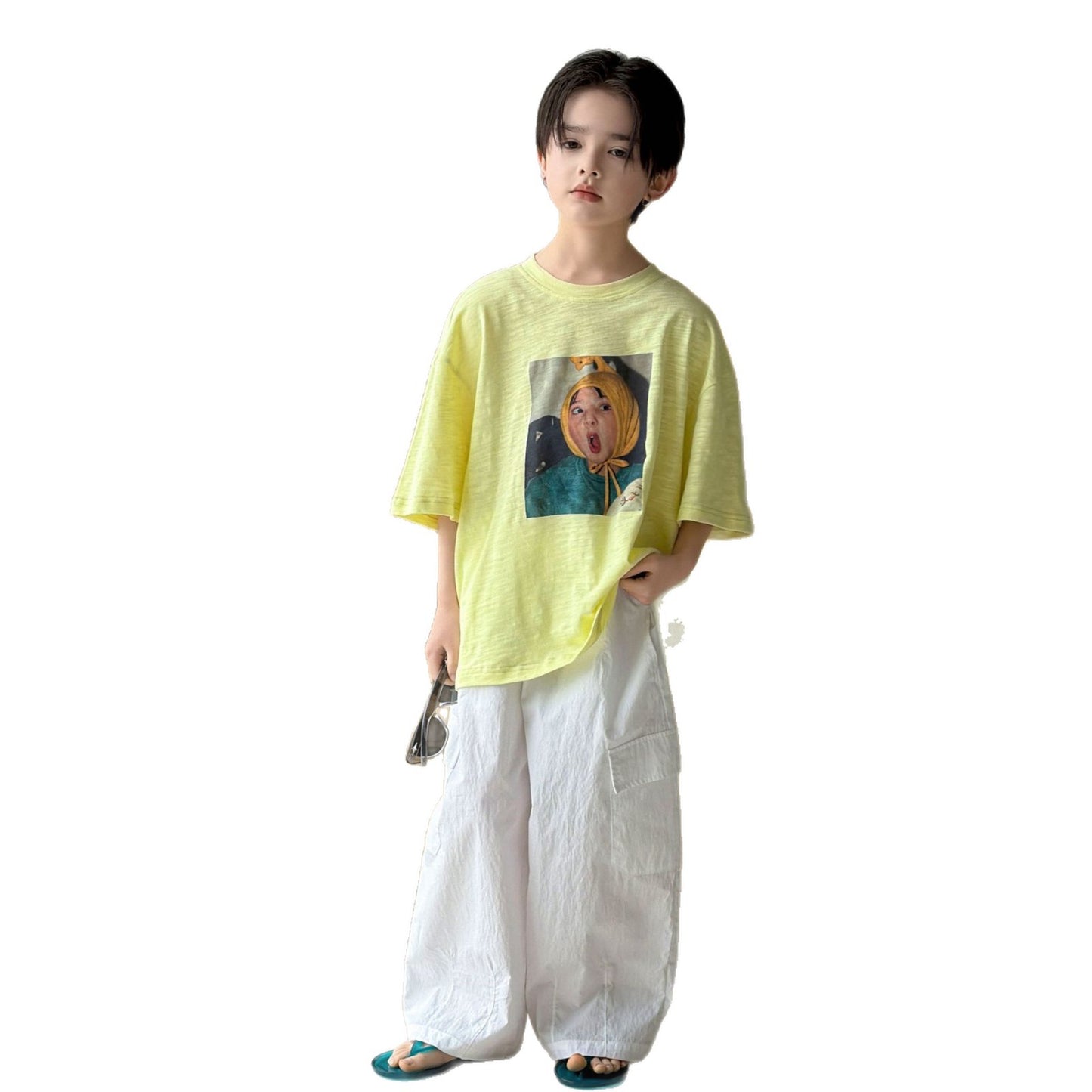 Boys' summer pure cotton short sleeved T-shirt
