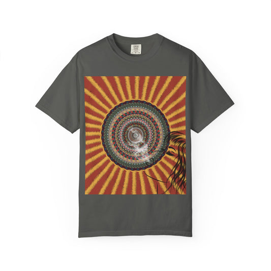 Sunburst Mandala T-shirt | Retro Radiant Spiral Graphic
