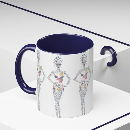 Fashion Illustration Accent Coffee Mug - Chic Floral Dress Sketch (11/15oz)