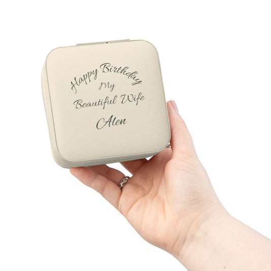 Personalized Travel Jewelry Case — “Happy Birthday My Beautiful Wife” Engraved Compact Organizer