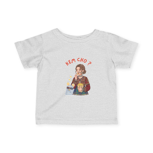 Infant Tee — "Kem Cho?" Gujarati Baby Shirt with Cute Mom & Kid Illustration