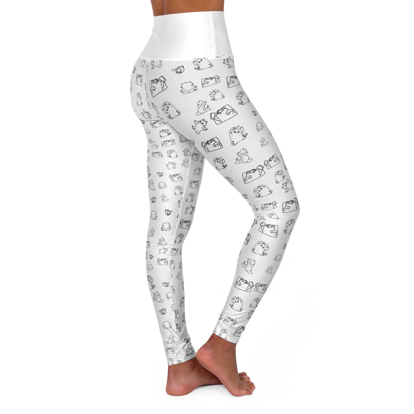High-Waisted Yoga Leggings with Subtle Sketch Cat Pattern