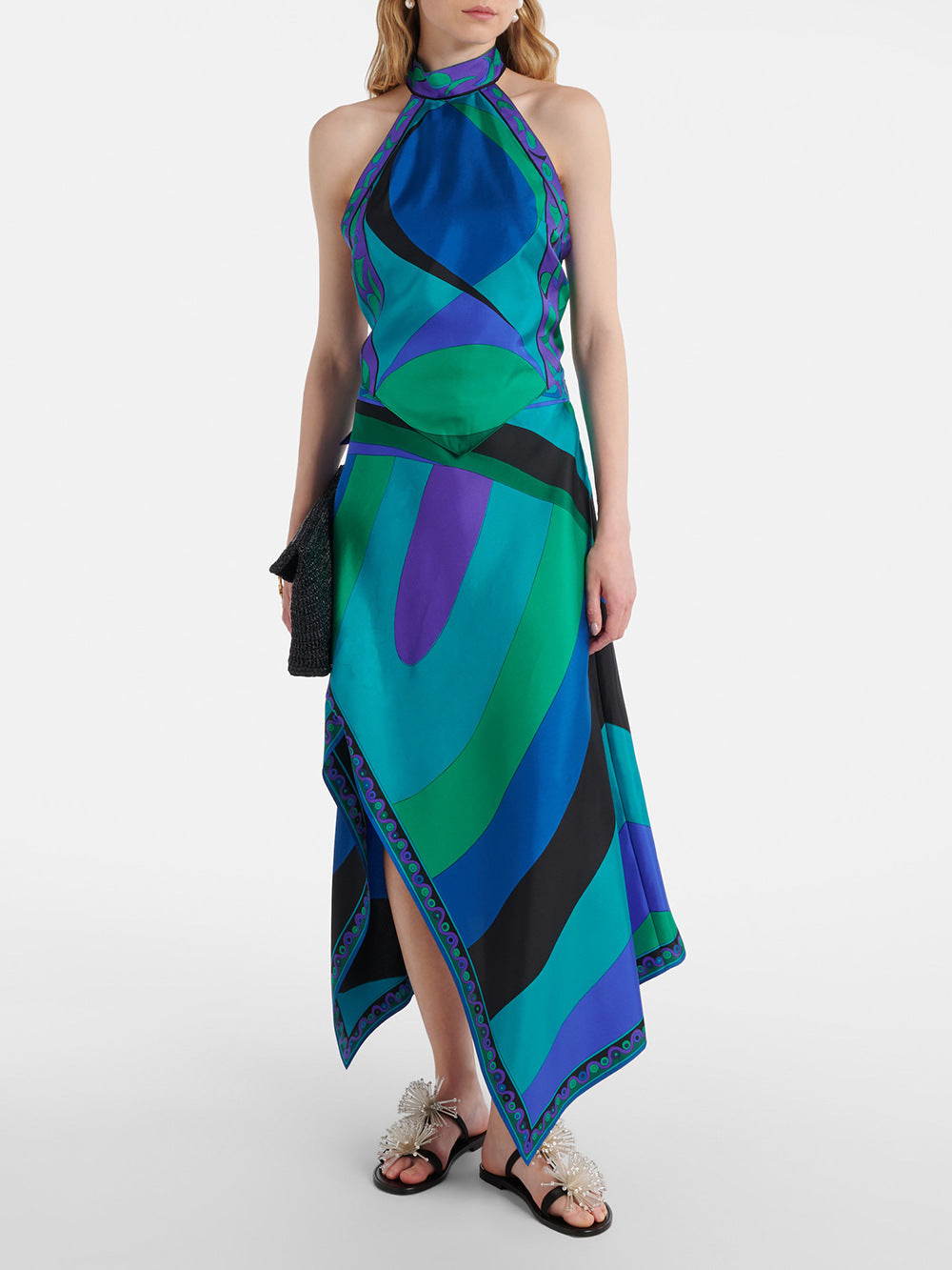 Crossbody Irregular Skirt with Backless Top New Two-Piece Set Style Printed