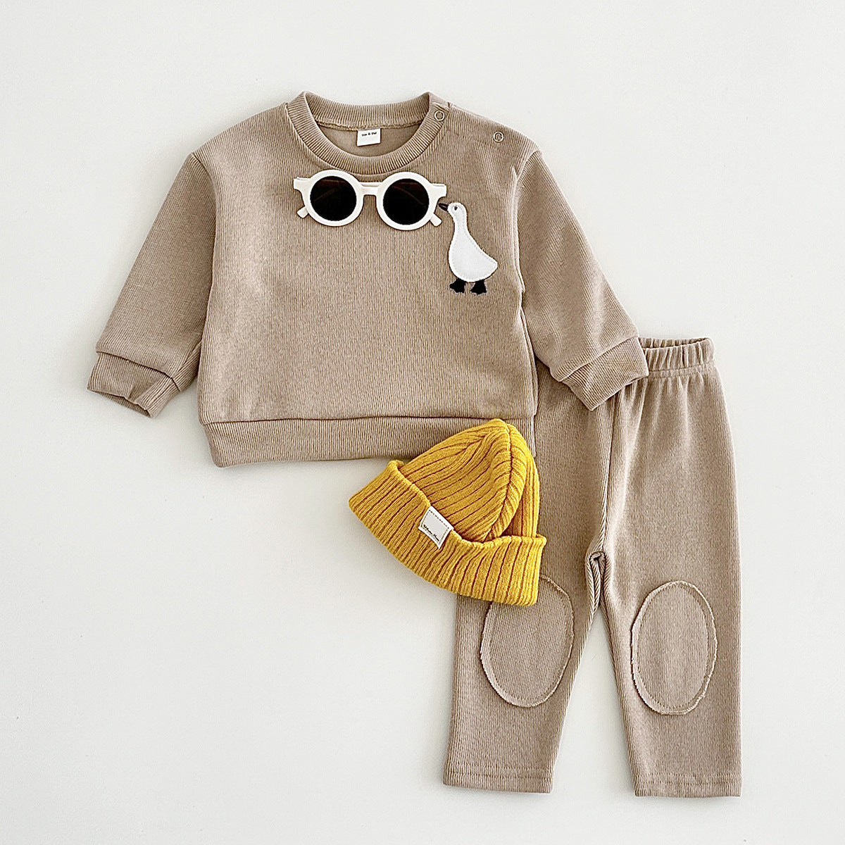 Animal embroidery long sleeved two-piece hoodie set