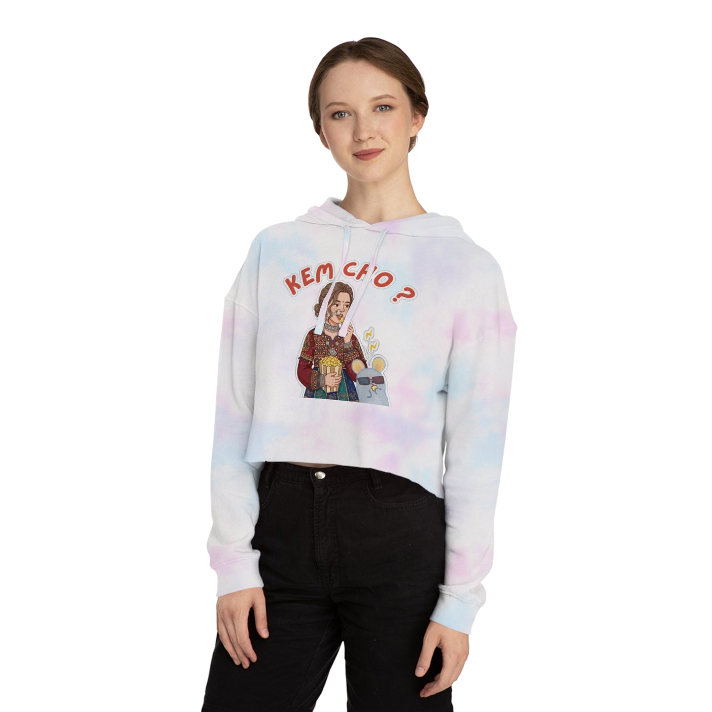 Cropped Hoodie — 'Kem Cho?' Gujarati Girl Illustration, Fun Ethnic Indian Style