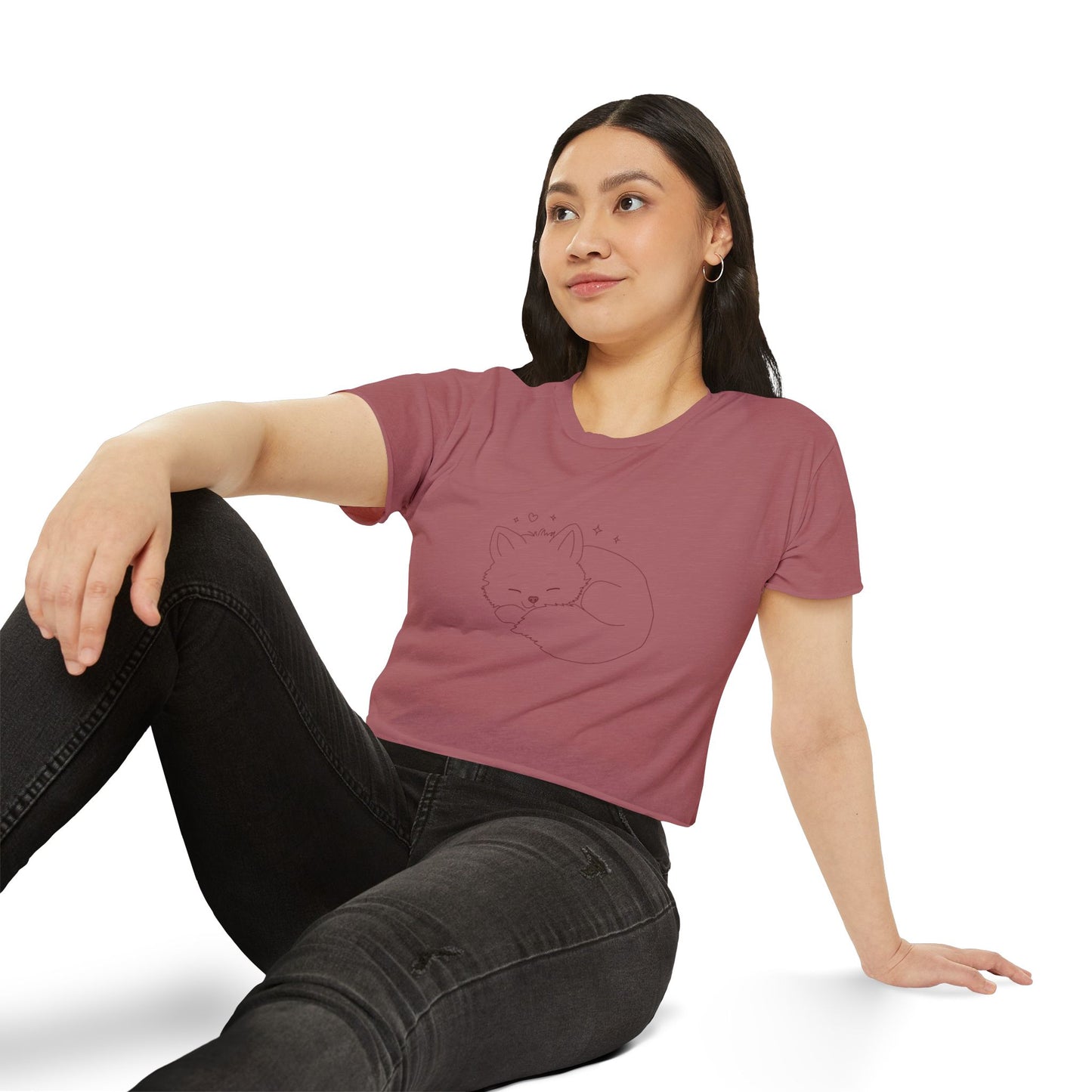 Cute Cat Crop Top — Pink Minimal Swirl Back Graphic