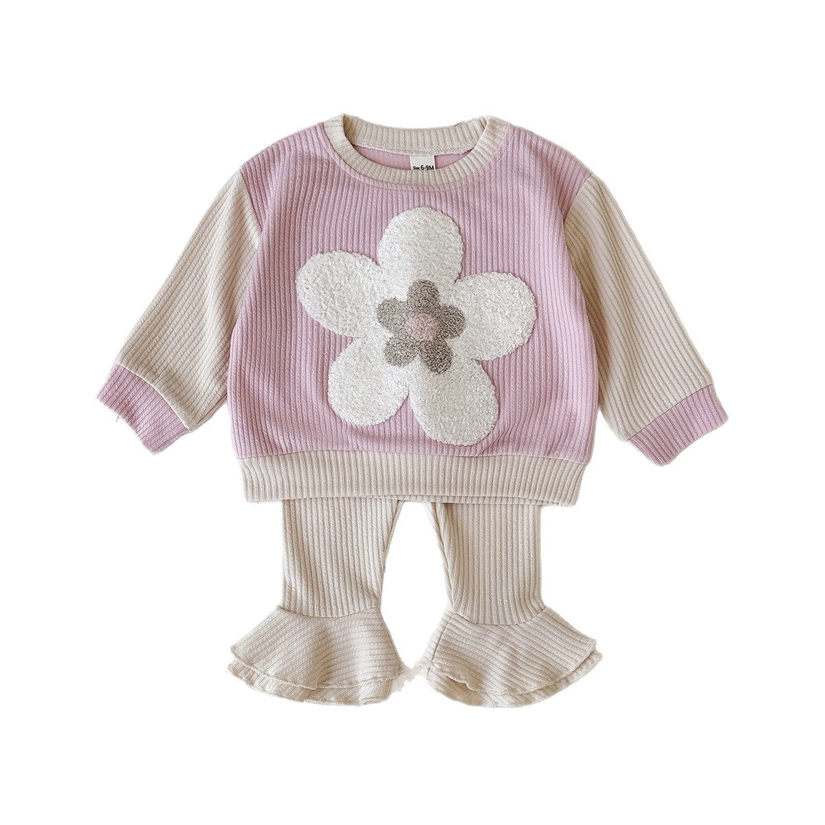 Sweatshirt set with flower patch embroidery and petal shaped pant legs