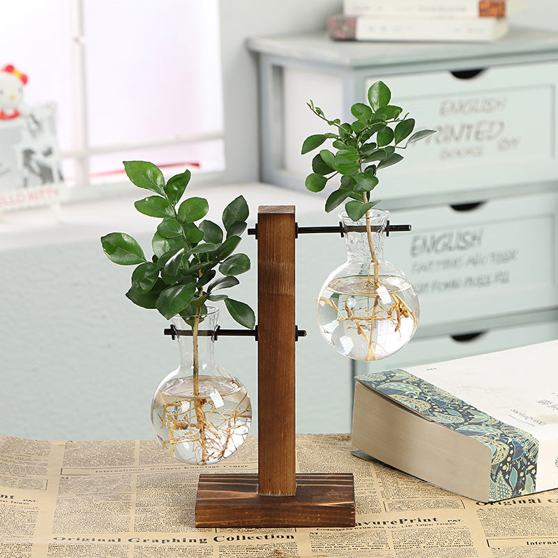 Copy of Simple glass bottle wooden frame transparent vase desktop decoration