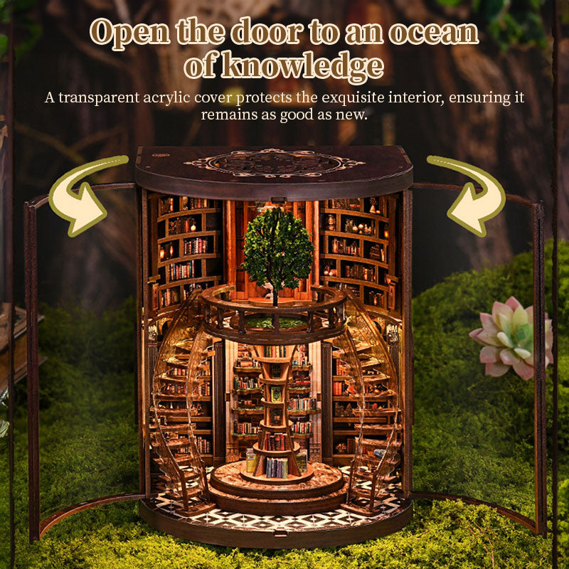 DIY Wooden Book Nook Kit - Miniature Bookend with Wisdom Rings, Home Decor Craft & Birthday Gift Idea