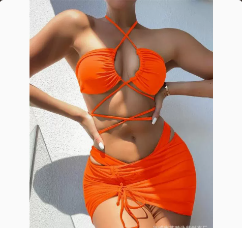 New Multi-color Women's Separated Swimsuit Solid Color Three-piece Bikini Women's Swimwear