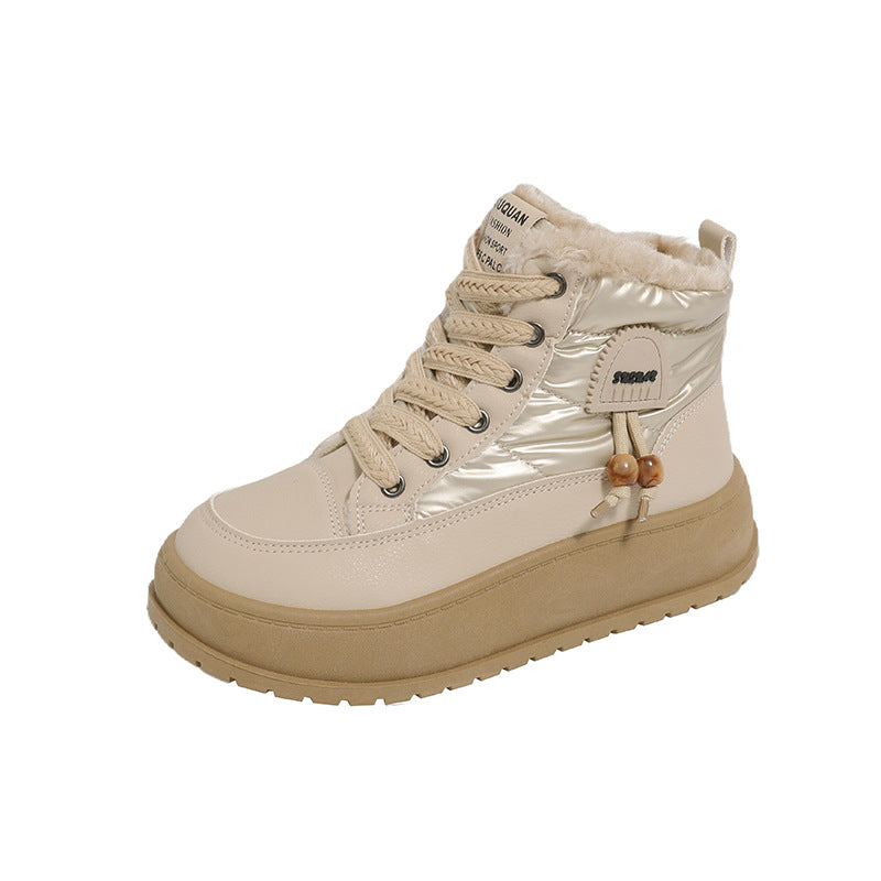 Fleece-Lined High-Top Snow Boots for Women, Fashionable Insulated Casual Winter Shoes Student-Friendly Design
