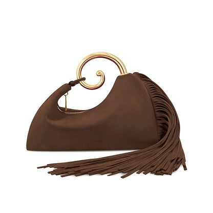 Copy of Vintage Winter Women's Bag - Fashionable Synthetic Suede Purse with Leather Tassels, Elegant Outdoor Travel Bag