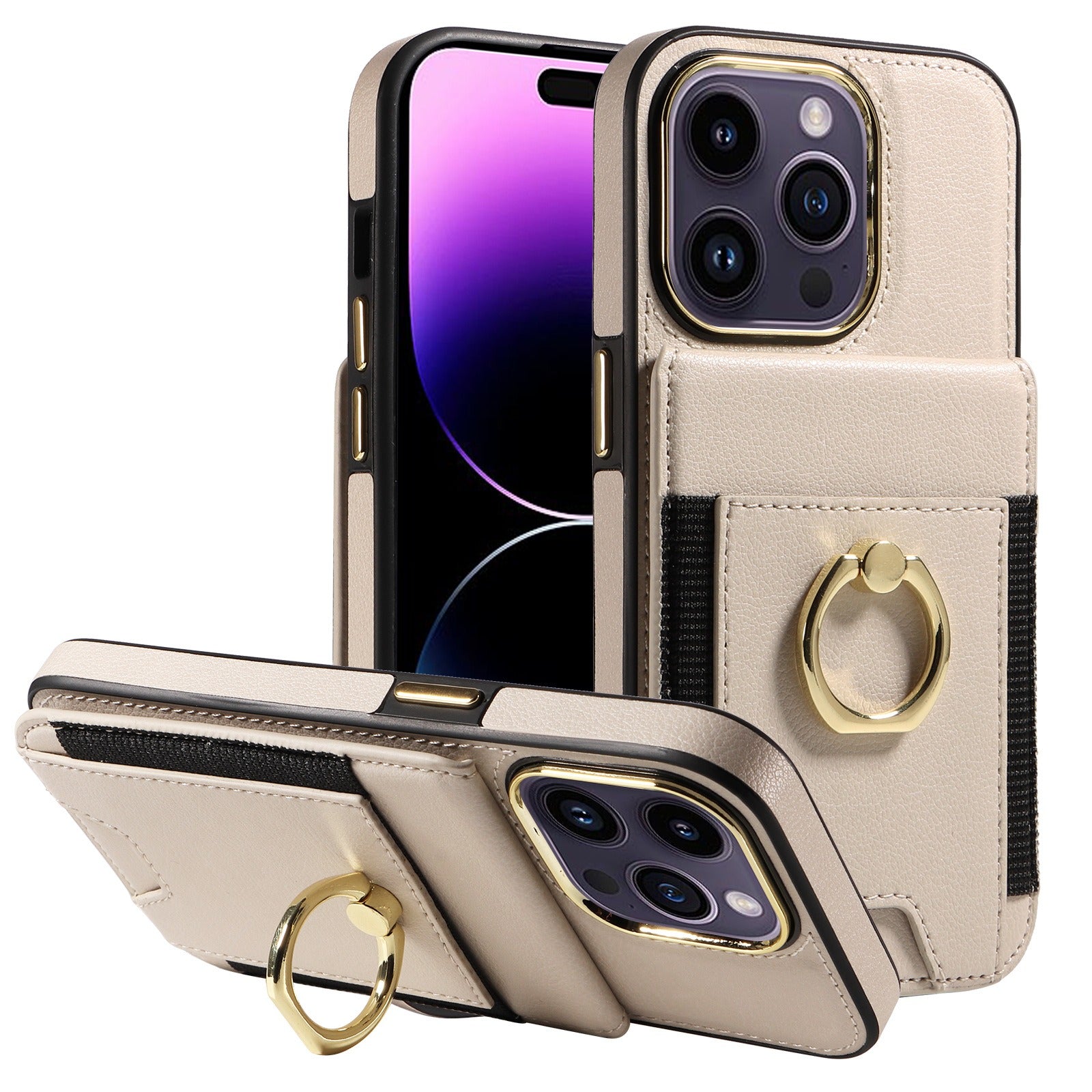 Convient pour la coque arrière d'iPhone 15 Pro, l'étui portefeuille pour Apple 14, le nouvel étui de protection en cuir avec anneau pour iPhone 13.