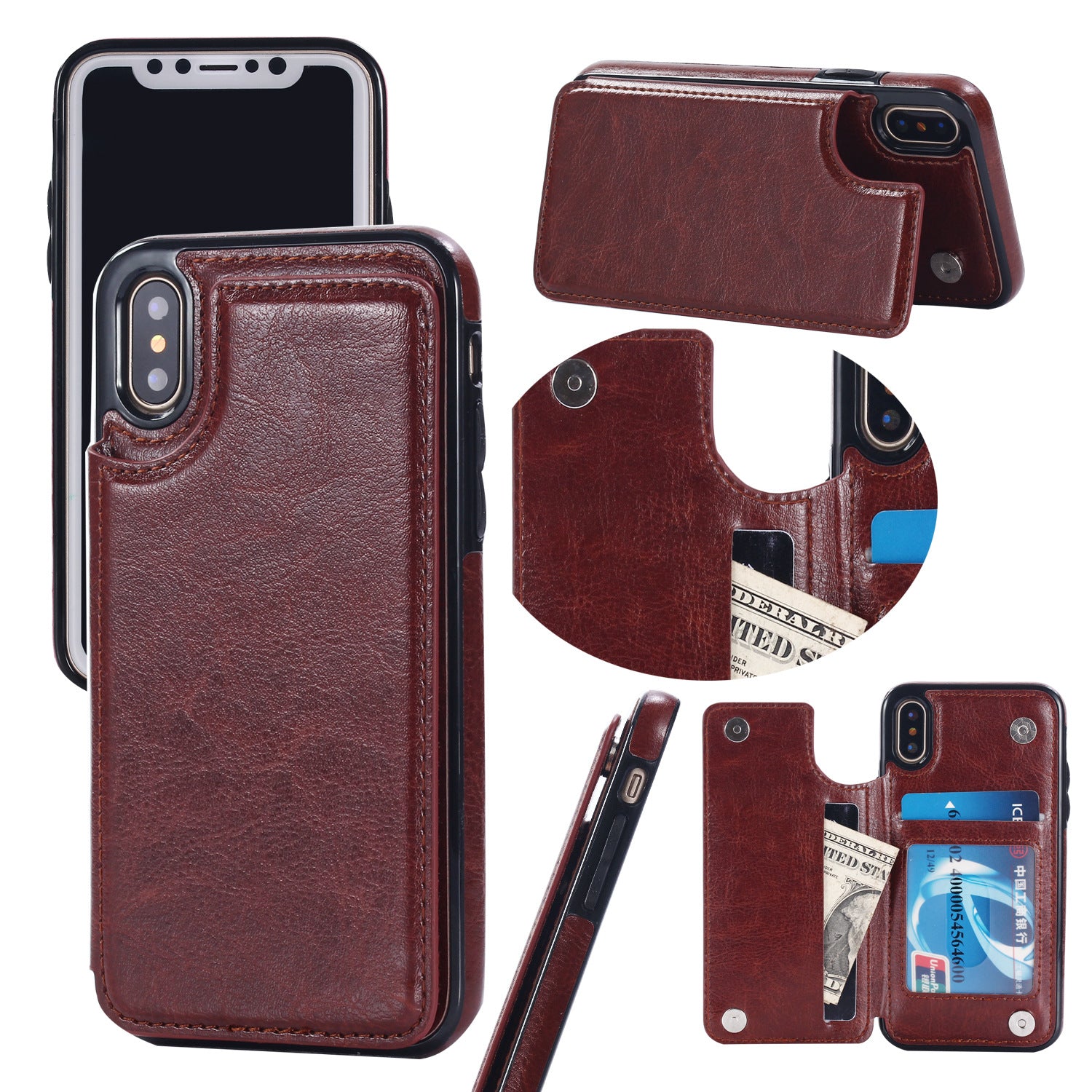Suitable for iPhone 15 leather case with crazy horse pattern Apple 13PRO phone case flip cover card insertion protective cover