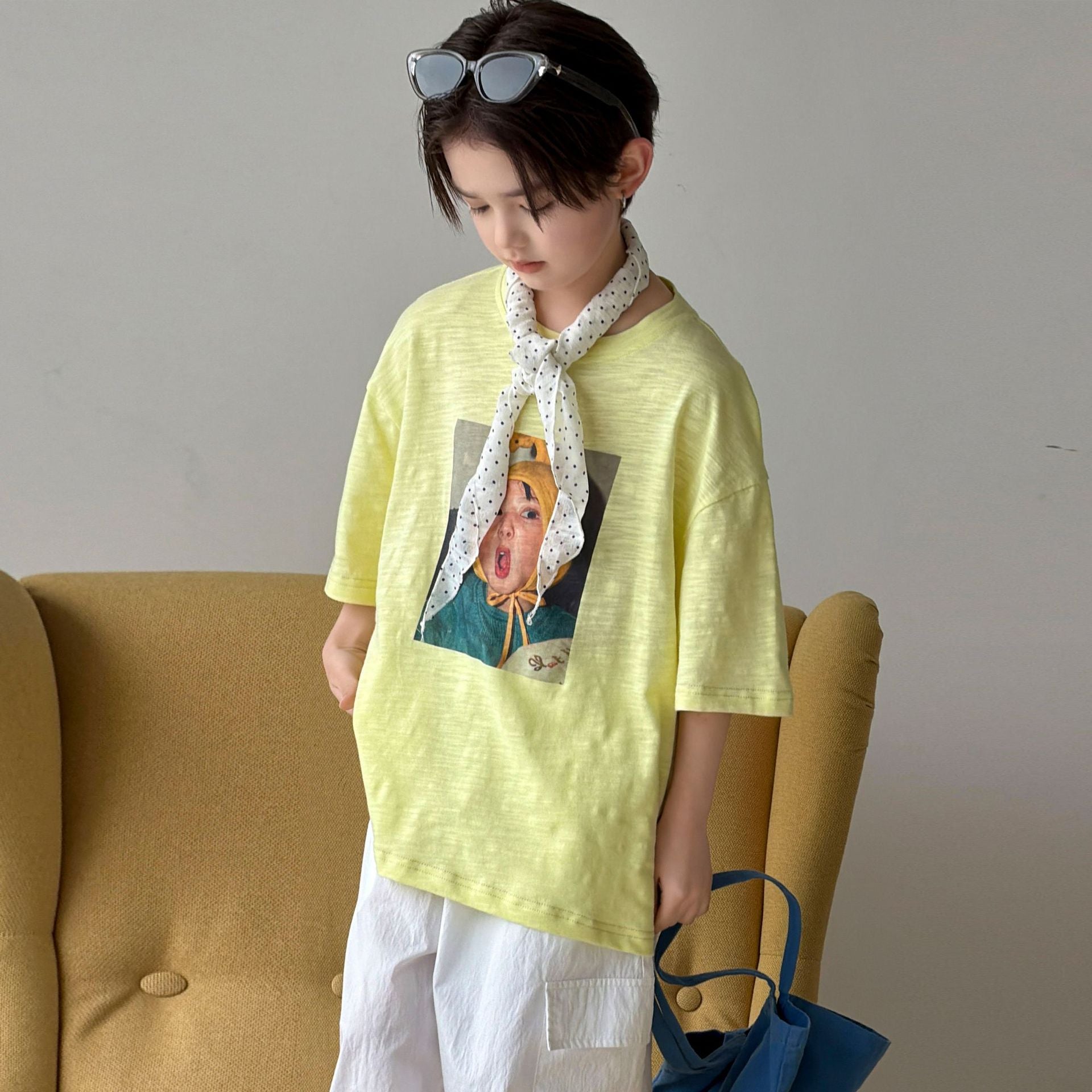 Boys' summer pure cotton short sleeved T-shirt