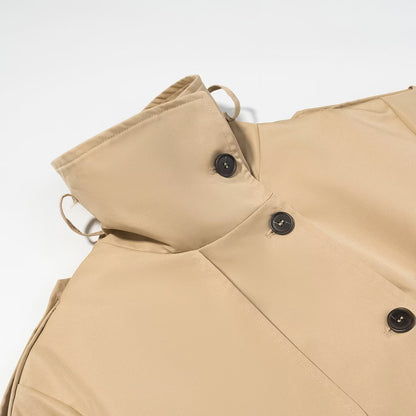 Commuter style contrasting color cuffs mid length trench coat jacket