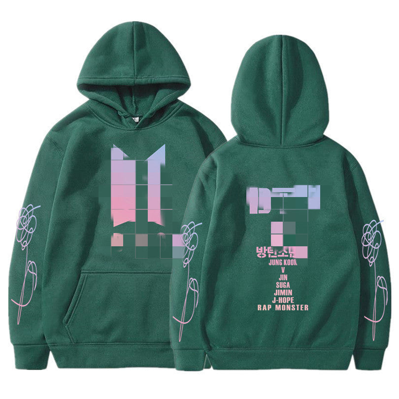 Hooded Sweatshirt with BTS Print for Men and Women, Casual Sports Style