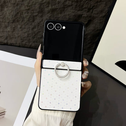 Compatible with Samsung Z Flip7 Glitter Star Ring Holder Metal Clip for Z Flip5/4 Phone Case Z Flip6 Leather Texture