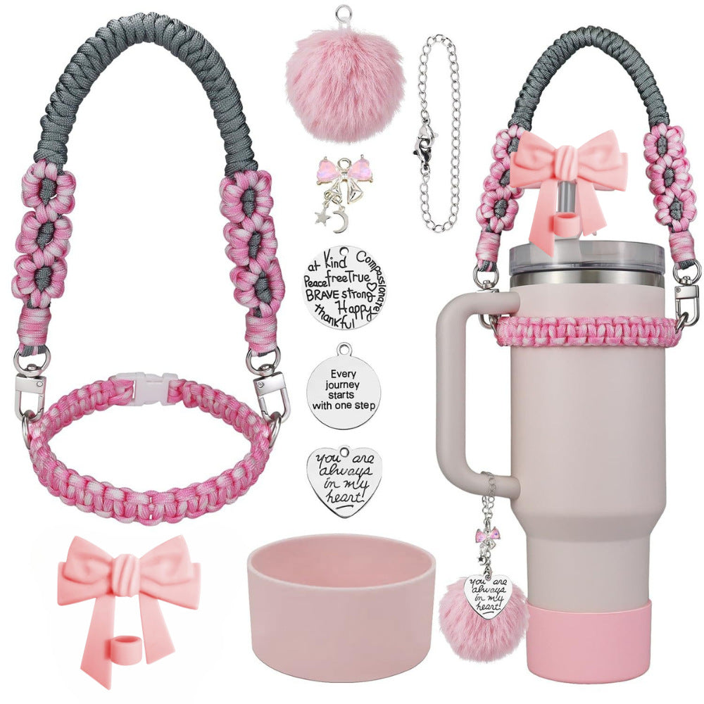 Copie d'accessoires Stanley adaptés pour la tasse à paille tressée portative de 40oz avec pendentif boule de laine et couvercle