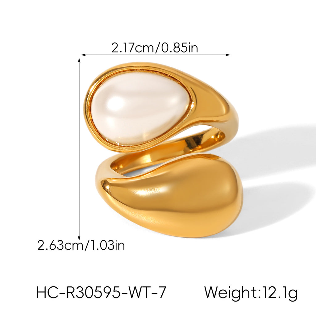 Bague en acier inoxydable en forme de goutte d'eau incrustée d'œil de tigre