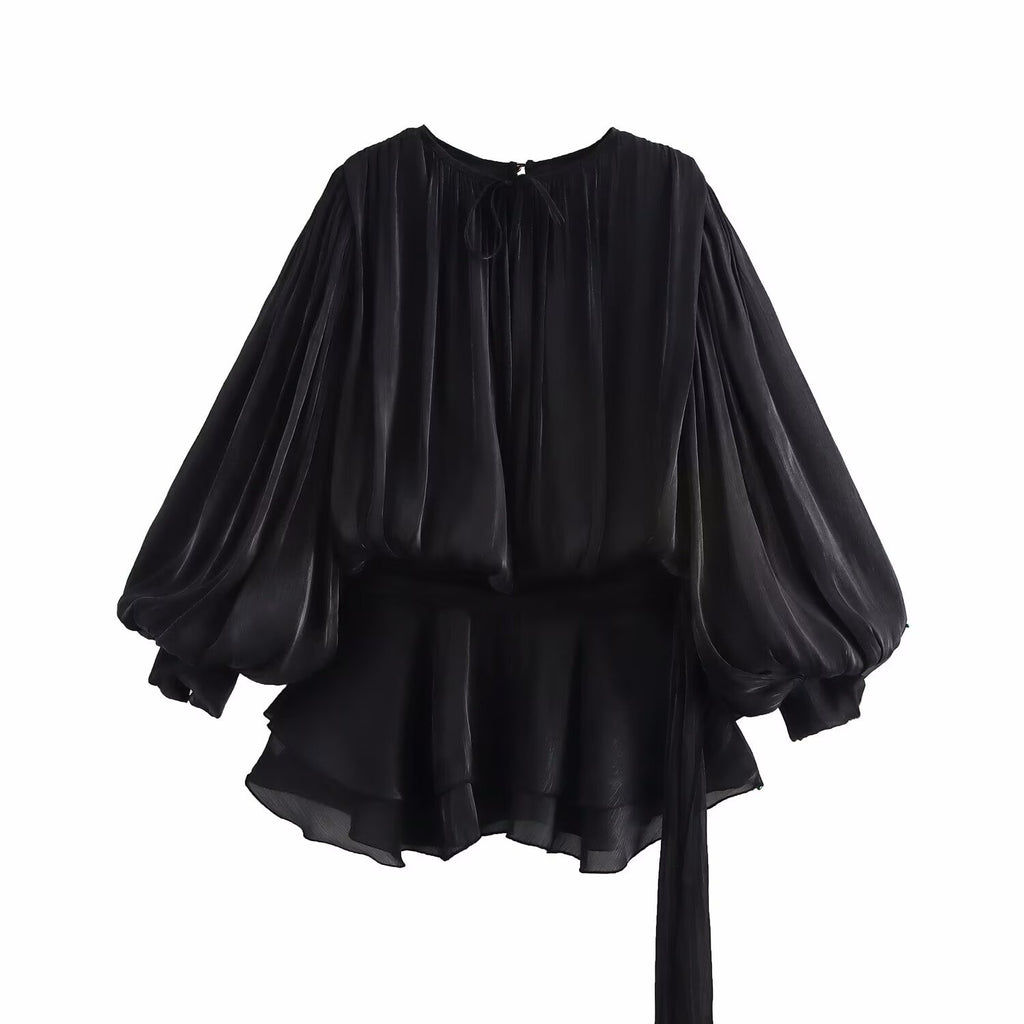 Robe Pure Desire Wind à Bulles, Manches Volantes et Plissées