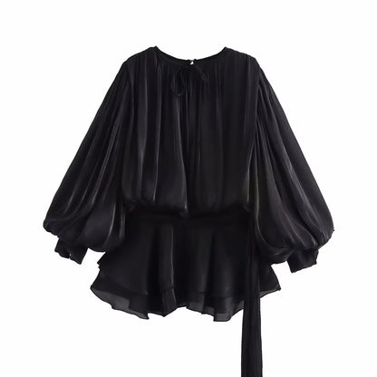 Pure Desire Wind Bubble Sleeve Ruffle Folded Dress