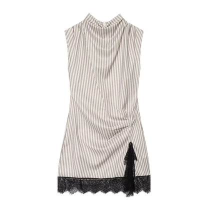 French striped lace patchwork mini dress