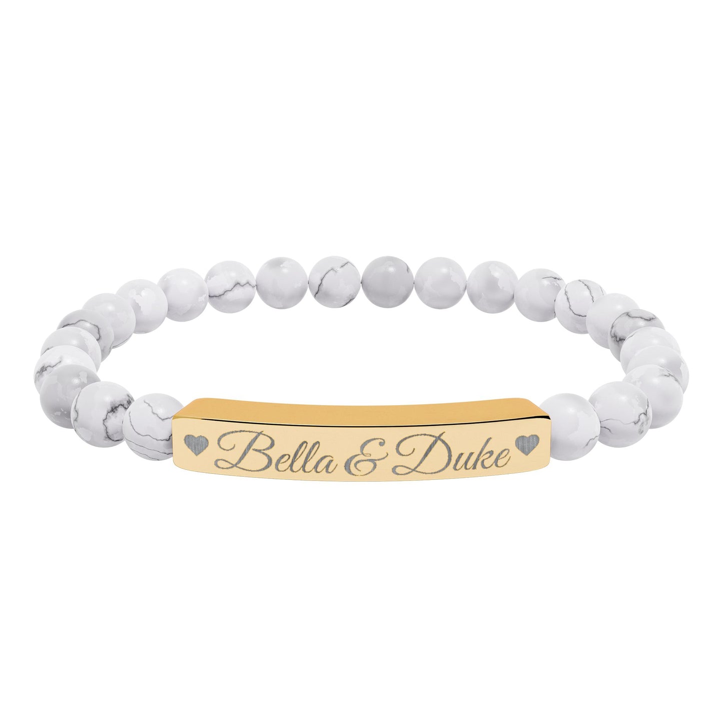 Engravable Natural Stone Bar Bracelet — Personalized Stretch Beaded Bracelet (e.g., "Bella & Duke")