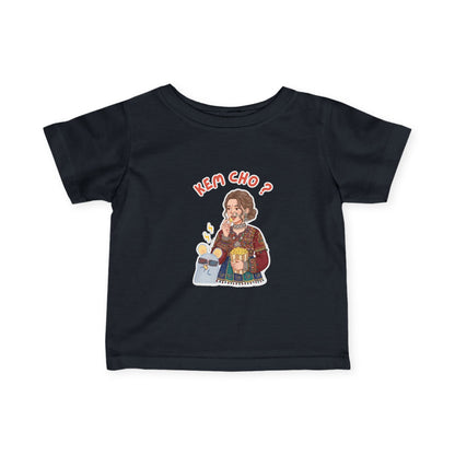 Infant Tee — "Kem Cho?" Gujarati Baby Shirt with Cute Mom & Kid Illustration