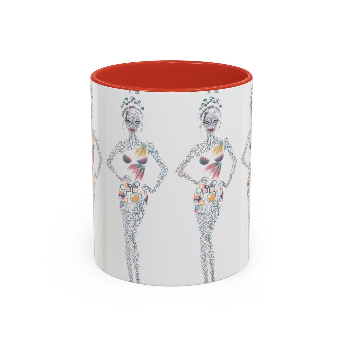 Fashion Illustration Accent Coffee Mug - Chic Floral Dress Sketch (11/15oz)