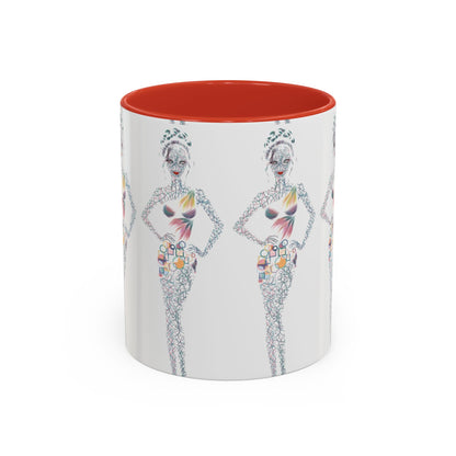 Fashion Illustration Accent Coffee Mug - Chic Floral Dress Sketch (11/15oz)