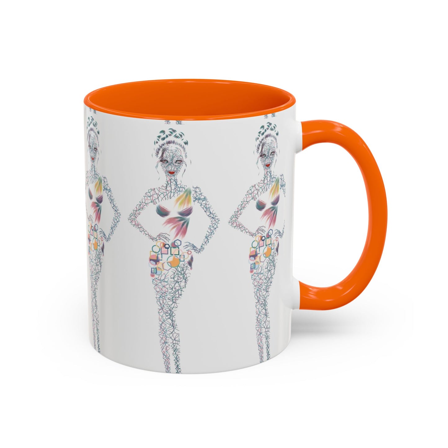 Fashion Illustration Accent Coffee Mug - Chic Floral Dress Sketch (11/15oz)