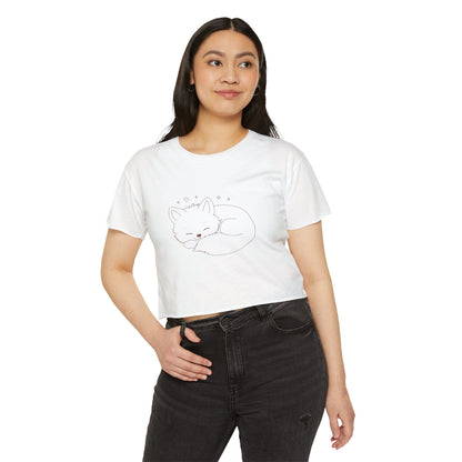 Cute Cat Crop Top — Pink Minimal Swirl Back Graphic
