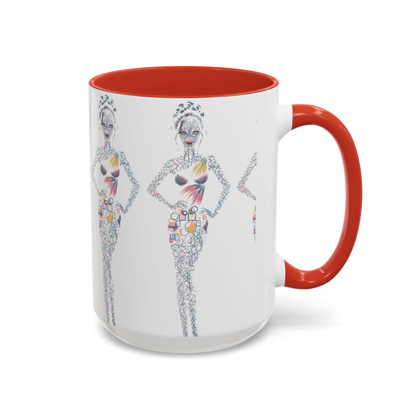 Fashion Illustration Accent Coffee Mug - Chic Floral Dress Sketch (11/15oz)