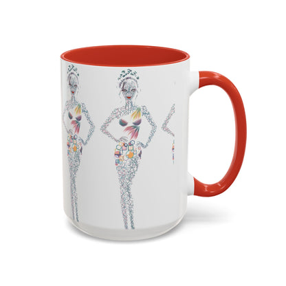 Fashion Illustration Accent Coffee Mug - Chic Floral Dress Sketch (11/15oz)
