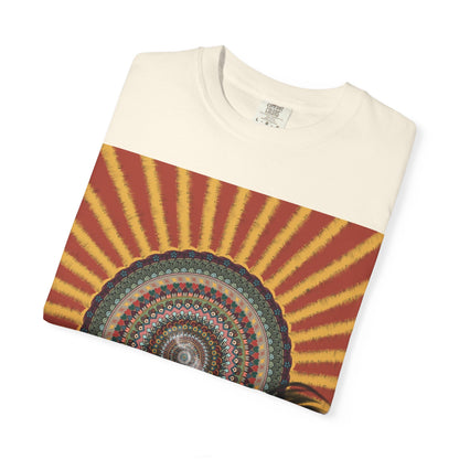 Sunburst Mandala T-shirt | Retro Radiant Spiral Graphic