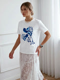 Loose round neck short sleeved T-shirt for women