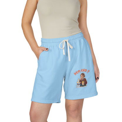 Cream Fleece Sweat Shorts with 'Kem Cho?' Cartoon Graphic