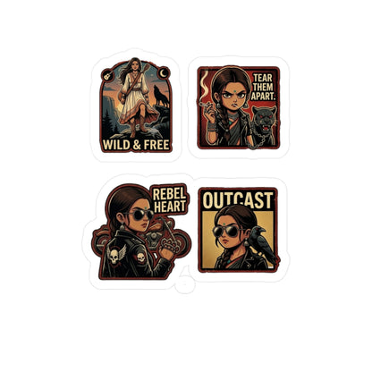 Rebel Outcast Kiss-Cut Vinyl Sticker Set — 'Wild & Free' & 'Tear Them Apart' Retro Badass Decals