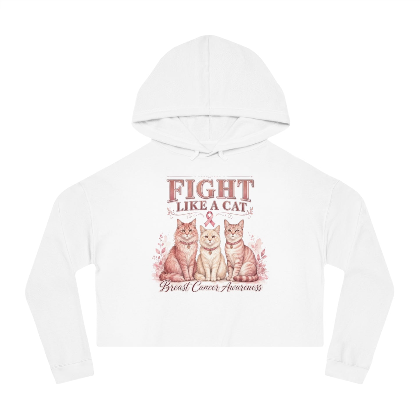 Fight Like a Cat Cropped Hoodie — Breast Cancer Awareness Women’s Sweatshirt