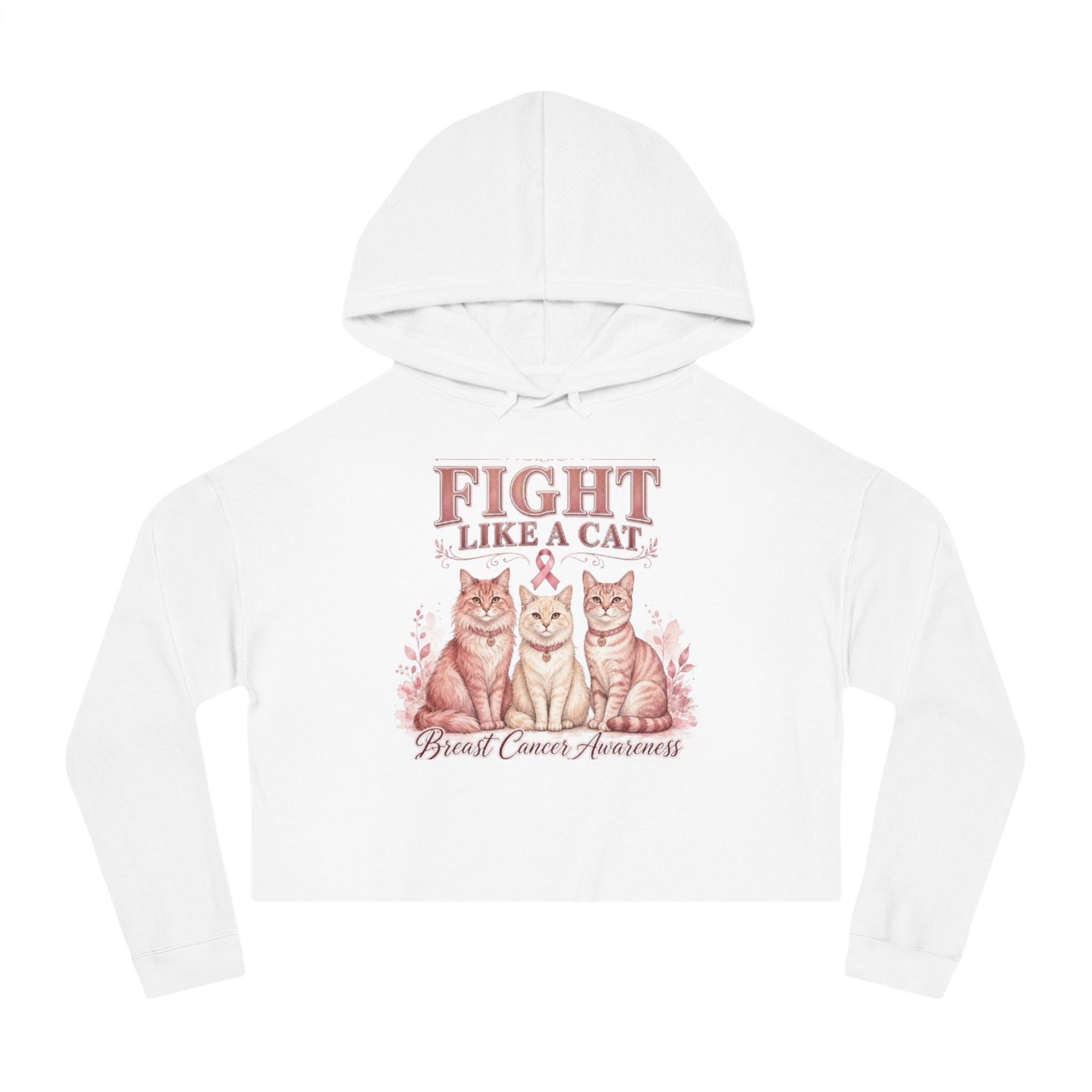 Fight Like a Cat Cropped Hoodie — Breast Cancer Awareness Women’s Sweatshirt