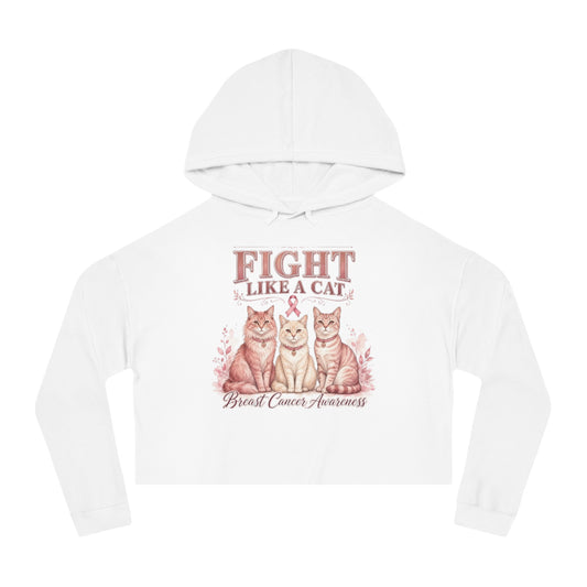 Fight Like a Cat Cropped Hoodie — Breast Cancer Awareness Women’s Sweatshirt