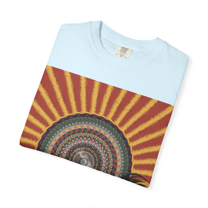 Sunburst Mandala T-shirt | Retro Radiant Spiral Graphic