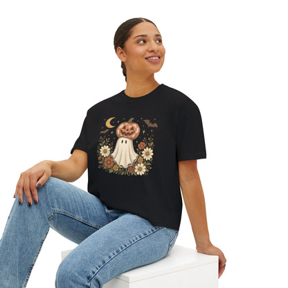 Halloween Pumpkin Ghost Floral Boxy Tee