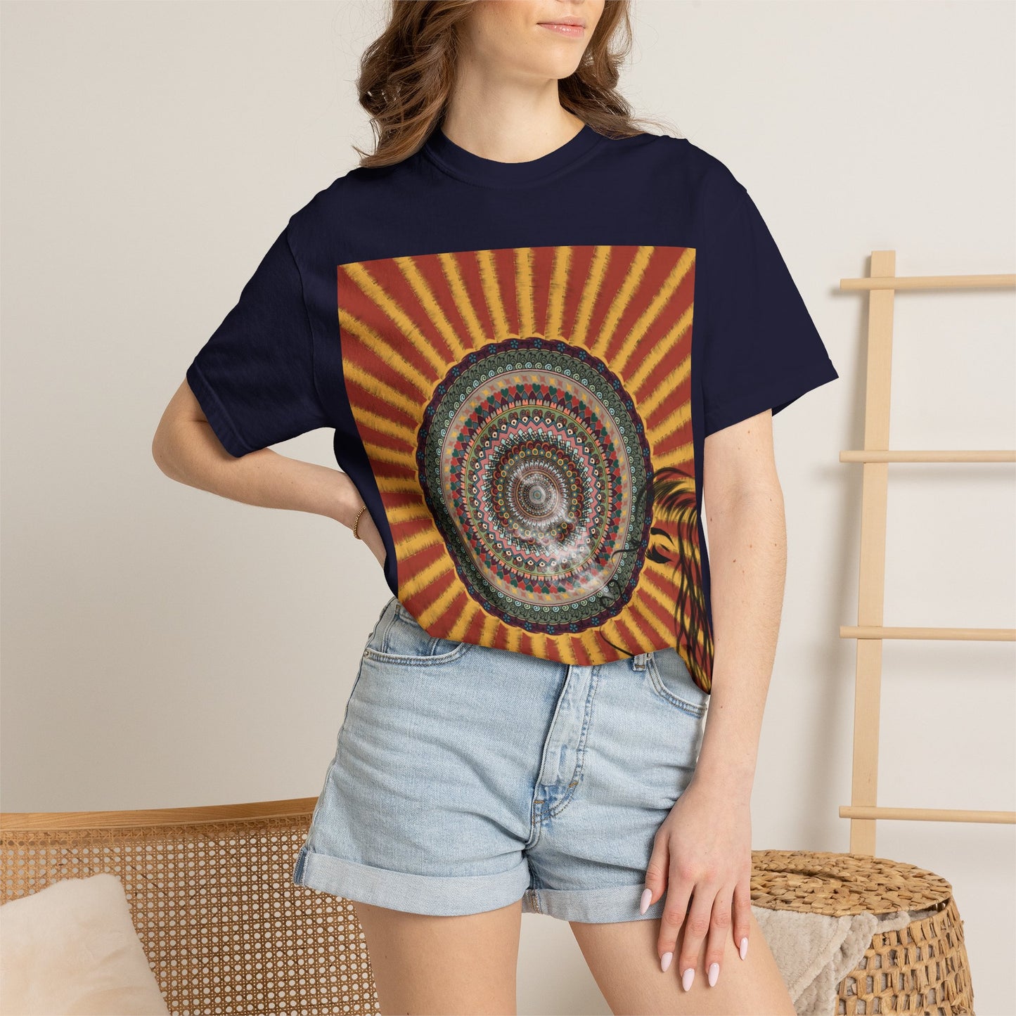 Sunburst Mandala T-shirt | Retro Radiant Spiral Graphic
