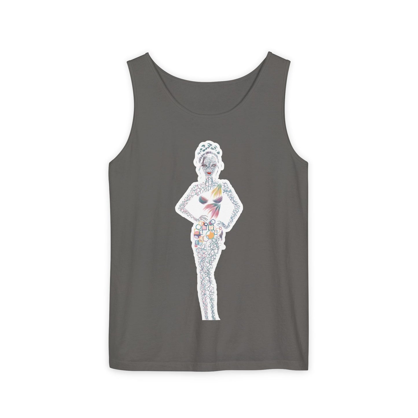 Tank Top — Floral Fashion Figure Front & "It's a New Day" Heart Back Graphic
