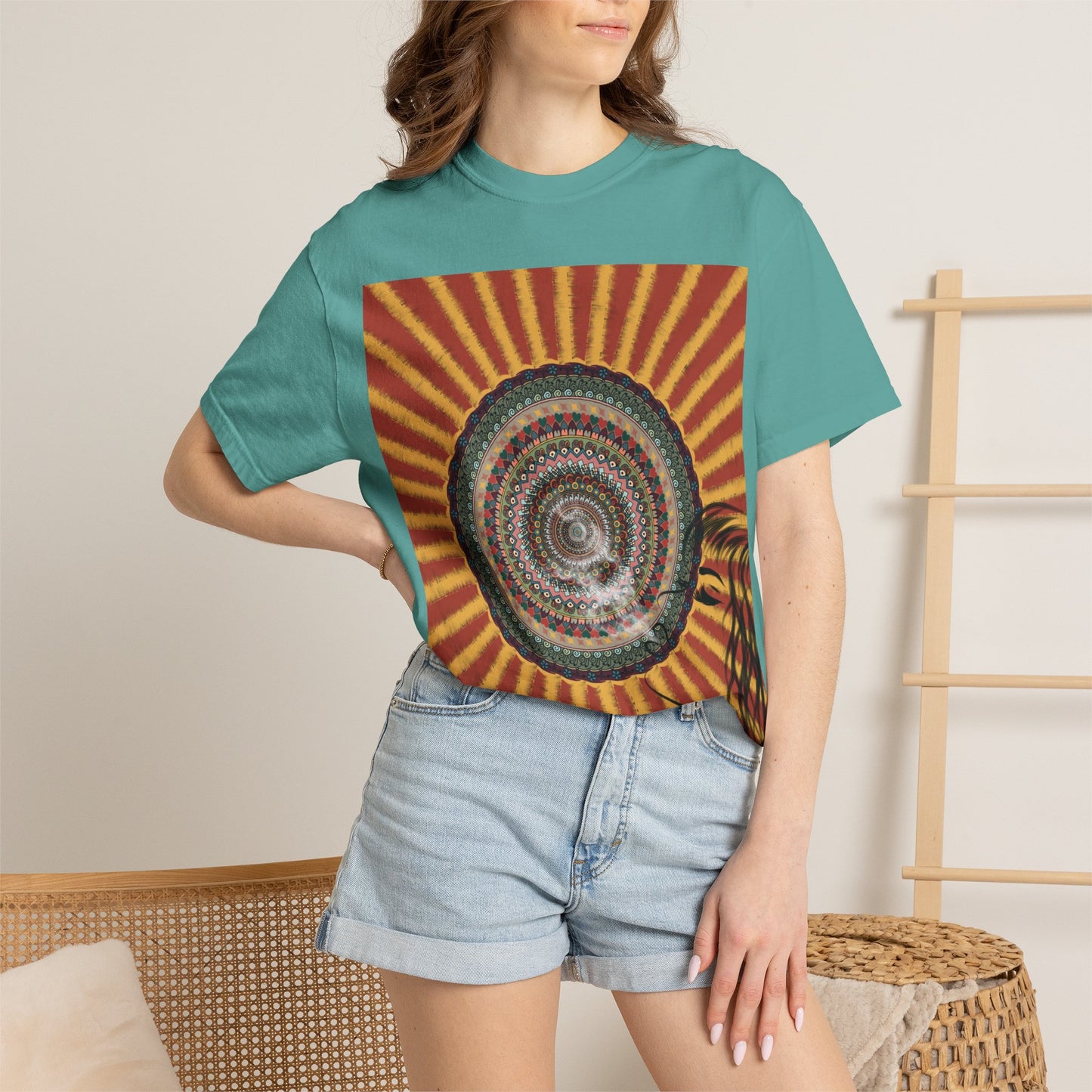 Sunburst Mandala T-shirt | Retro Radiant Spiral Graphic