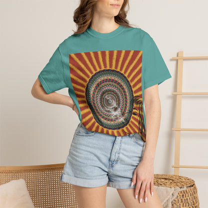 Sunburst Mandala T-shirt | Retro Radiant Spiral Graphic