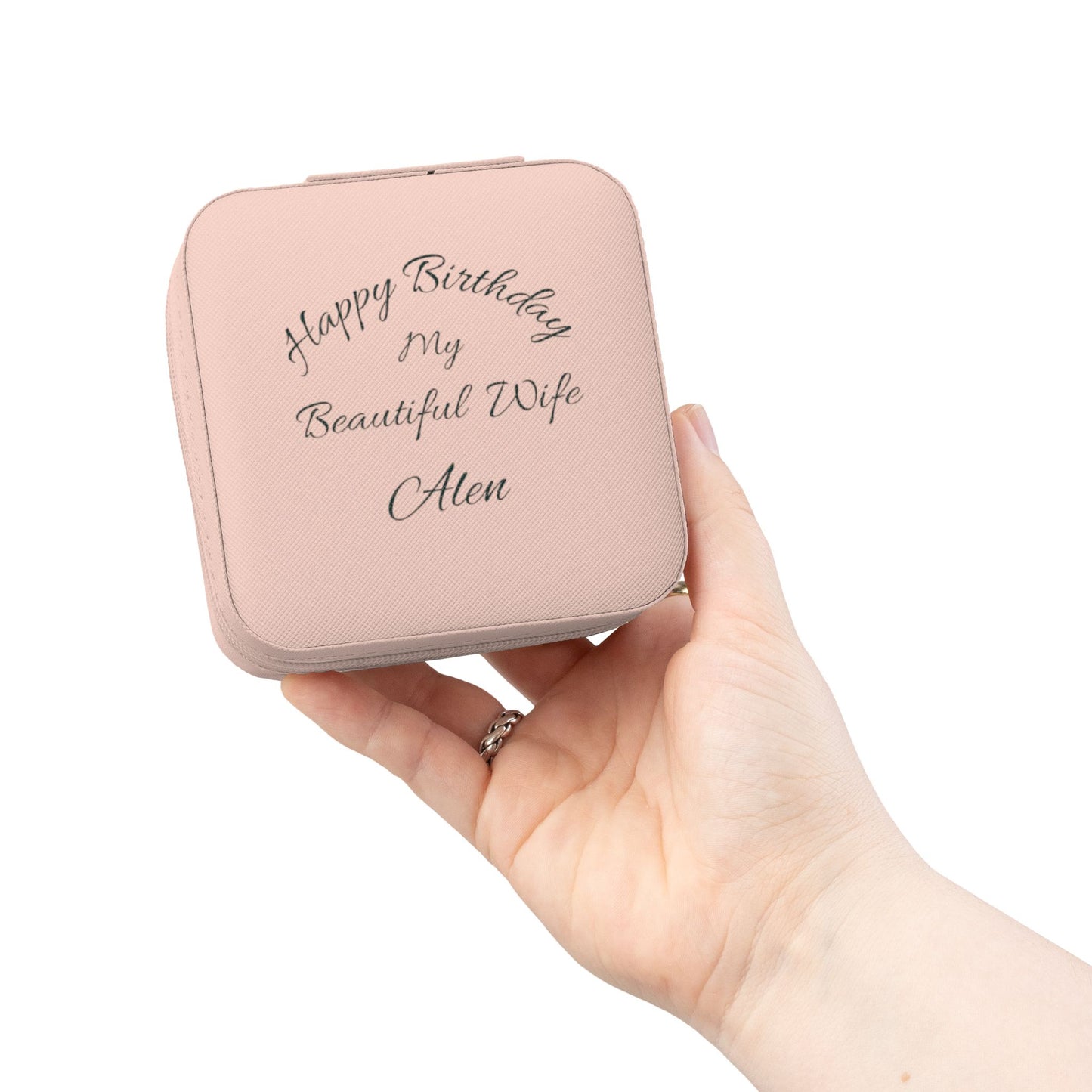 Personalized Travel Jewelry Case — “Happy Birthday My Beautiful Wife” Engraved Compact Organizer