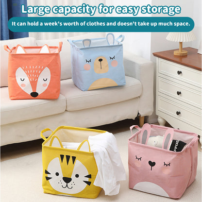 Fabric Cartoon Kids' Toy Storage Bin, Foldable Clothing Organizer & Laundry Hamper, Creative Living Room Storage Basket